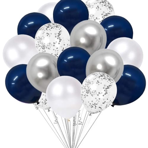 Marineblaue Silber Konfetti Ballons, Gesamt 70 PCs Metallic Silber Navy Blau und Weiß Perle Party Ballons für Geburtstag Hochzeit Braut Baby Dusche Graduation Party Dekorationen von SZHUIHER