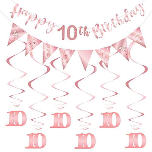 SZHUIHER 10 Geburtstag Dekoration Kit für Mädchen, Happy 10th Birthday Banner Wimpelkette Wirbel Luftschlangen, Dreieck Flagge Banner für Geburtstag Party Dekorationen Supplies Roségold 10 SZHUIHER 10 Geburtstag Dekoration Kit für Mädchen, Happy 10th Birthday Banner Wimpelkette Wirbel Luftschlangen, Dreieck Flagge Banner für Geburtstag Party Dekorationen Supplies Roségold 10 von SZHUIHER