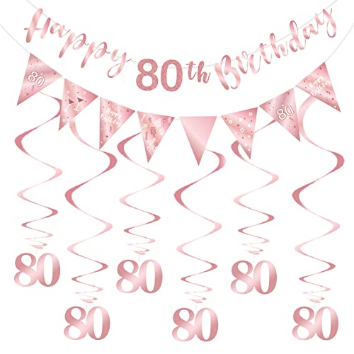 SZHUIHER 80. Geburtstag Dekoration Kit für Frauen, Happy 80th Birthday Banner Wimpelkette Wirbel Luftschlangen, Dreieck Flagge Banner für Geburtstag Party Dekorationen Supplies Roségold 80 SZHUIHER 80. Geburtstag Dekoration Kit für Frauen, Happy 80th Birthday Banner Wimpelkette Wirbel Luftschlangen, Dreieck Flagge Banner für Geburtstag Party Dekorationen Supplies Roségold 80 von SZHUIHER