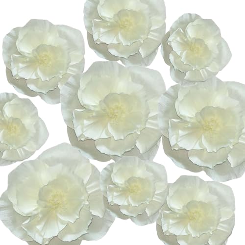 SZHUIHER Crepe Papier Blumen Dekoration für Wand Insgesamt 9 Stück, Künstliche Blumen für Hochzeitsdekor, Blumen Hintergrund Dekor, Baby Braut Dusche Geburtstagsfeier, Beige 3D Wand Blumen Dekor von SZHUIHER