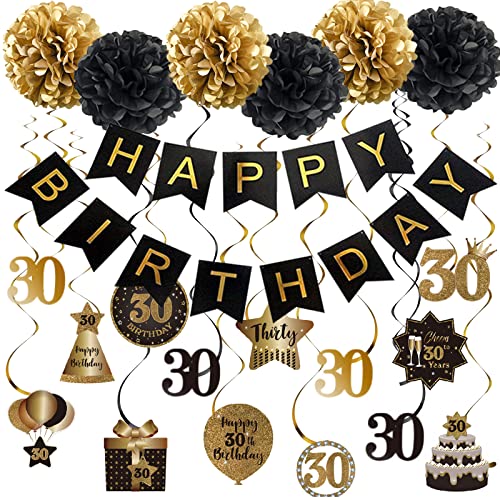 SZHUIHER Happy 30th Birthday Hängende Wirbel Streamers Dekoration Set - Happy Birthday Banner, 30 Jahre alt Geburtstag Party hängende Hintergrund Dekorationen von SZHUIHER