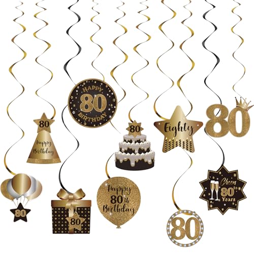 SZHUIHER Happy 80th Birthday Party Hängende Wirbel Bachläufe Deckendekorationen Feier 80 Folie hängende Wirbel mit Aussparungen für 80 Jahre alt Schwarz und Gold Geburtstag Party Dekorationen Supplies SZHUIHER Happy 80th Birthday Party Hängende Wirbel Bachläufe Deckendekorationen Feier 80 Folie hängende Wirbel mit Aussparungen für 80 Jahre alt Schwarz und Gold Geburtstag Party Dekorationen Supplies von SZHUIHER