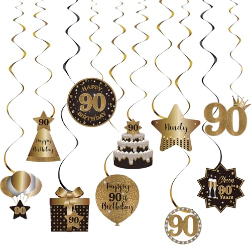 SZHUIHER Happy 90th Birthday Party Hängende Wirbel Bachläufe Deckendekorationen Feier 90 Folie Hängende Wirbel mit Aussparungen für 90 Jahre alt Schwarz und Gold Geburtstag Party Dekorationen Supplies SZHUIHER Happy 90th Birthday Party Hängende Wirbel Bachläufe Deckendekorationen Feier 90 Folie Hängende Wirbel mit Aussparungen für 90 Jahre alt Schwarz und Gold Geburtstag Party Dekorationen Supplies von SZHUIHER