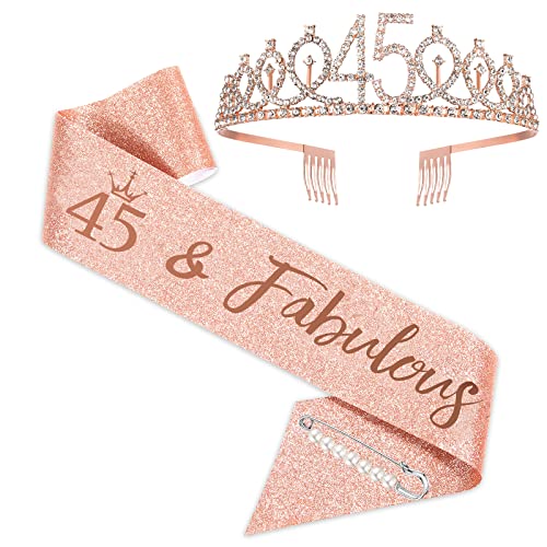 SZHUIHER Schärpe und Tiara zum 45. Geburtstag, Roségold-Geburtstagsschärpe, Krone 45 & fabelhafte Schärpe und Tiara für Frauen, Geschenke zum 45. Geburtstag für glückliche 45. Geburtstagspartys SZHUIHER Schärpe und Tiara zum 45. Geburtstag, Roségold-Geburtstagsschärpe, Krone 45 & fabelhafte Schärpe und Tiara für Frauen, Geschenke zum 45. Geburtstag für glückliche 45. Geburtstagspartys von SZHUIHER