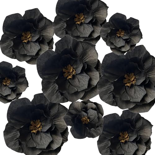 SZHUIHER Schwarzes Papier Blumen Dekoration für Wand Insgesamt 9 Stück, Künstliche Blumen für Hochzeitsdekor, Blumen Hintergrund Dekor, Baby Braut Dusche Geburtstagsfeier von SZHUIHER