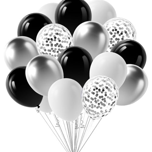 Schwarz Silber Konfetti Ballons, Gesamt 50PCs Ballons für Geburtstag Hochzeit Braut Baby Dusche Graduation Silber und schwarze Party Dekorationen Schwarz Silber Konfetti Ballons, Gesamt 50PCs Ballons für Geburtstag Hochzeit Braut Baby Dusche Graduation Silber und schwarze Party Dekorationen von SZHUIHER