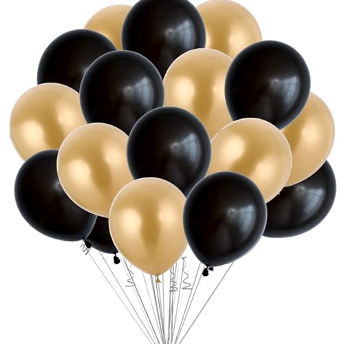 Schwarz und Gold Ballons, insgesamt 50PCs Ballons für Geburtstag Hochzeit Baby Dusche Graduation Hip Hop Hollywood Disco Schwarz und Gold Party Dekorationen von SZHUIHER