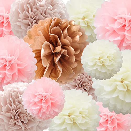 Seidenpapier PomPoms Blume, 22 Stück Altrosa, Roségold, Elfenbein, Rosa Papier Blumenkugel für Geburtstag Bachelorette Hochzeit Baby Brautdusche Partydekoration von SZHUIHER