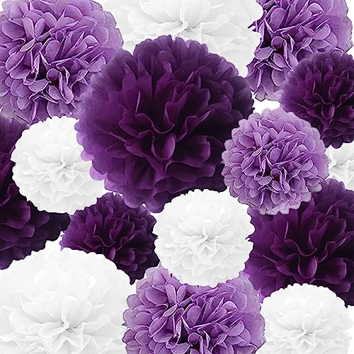 Seidenpapier-Pompons, 22 Stück, Lila, Lavendel, Weiß, Papierblumenball für Geburtstag, Junggesellenabschied, Hochzeit, Baby, Brautparty, Party-Dekoration von SZHUIHER von SZHUIHER