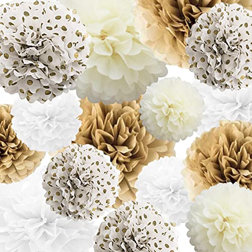 Seidenpapier-Pompons, Papierblumen, 22 Stück, Khaki, Beige, Weiß, Papierblumenball für Geburtstag, Junggesellenabschied, Hochzeit, Babyparty, Geschlecht offenbaren, Brautparty, Partydekoration von SZHUIHER