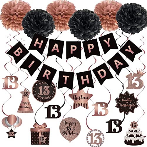 Szhuiher Happy 13th Birthday Hängende Wirbel Luftschlangen Dekoration Set, Happy Birthday Banner mit Seidenbommeln, Rose Gold und Schwarz 13 Jahre alt Geburtstag Party Hängende Hintergrund Szhuiher Happy 13th Birthday Hängende Wirbel Luftschlangen Dekoration Set, Happy Birthday Banner mit Seidenbommeln, Rose Gold und Schwarz 13 Jahre alt Geburtstag Party Hängende Hintergrund von SZHUIHER