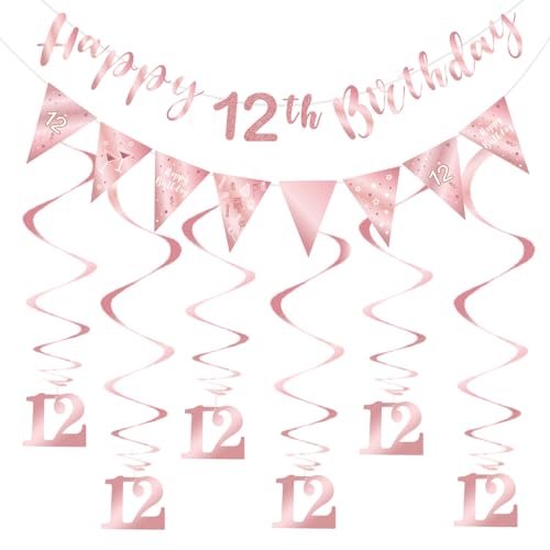 Szhuiher Roségold 12. Geburtstag Party Dekorationen Supplies Happy 12th Birthday Banner Wimpelkette Wirbel Luftschlangen Dreiecksflagge Banner für 12. Geburtstag Dekorationsset Szhuiher Roségold 12. Geburtstag Party Dekorationen Supplies Happy 12th Birthday Banner Wimpelkette Wirbel Luftschlangen Dreiecksflagge Banner für 12. Geburtstag Dekorationsset von SZHUIHER