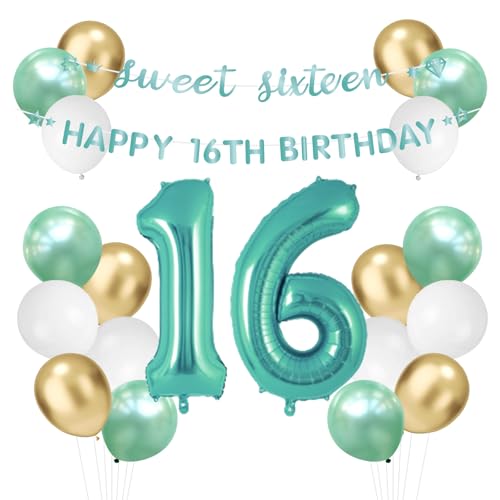 Szhuiher Salbei Grün 16th Geburtstag Dekorationen für Mädchen, Sweet 16 Happy Birthday Banner, Nummer 16 Folienballon, 16 Jahre alte Geburtstag Party Dekorationen Zubehör Szhuiher Salbei Grün 16th Geburtstag Dekorationen für Mädchen, Sweet 16 Happy Birthday Banner, Nummer 16 Folienballon, 16 Jahre alte Geburtstag Party Dekorationen Zubehör von SZHUIHER