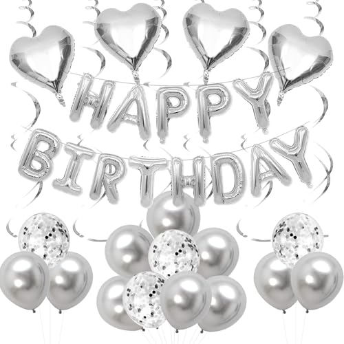 Szhuiher Silber Geburtstag Dekorationen, Happy Birthday Ballon Banner Dekoration, Silber Party Dekorationen für 1st 13th 16th 18th 21st 30th 40th 60th 70th Geburtstag Party Zubehör Szhuiher Silber Geburtstag Dekorationen, Happy Birthday Ballon Banner Dekoration, Silber Party Dekorationen für 1st 13th 16th 18th 21st 30th 40th 60th 70th Geburtstag Party Zubehör von SZHUIHER