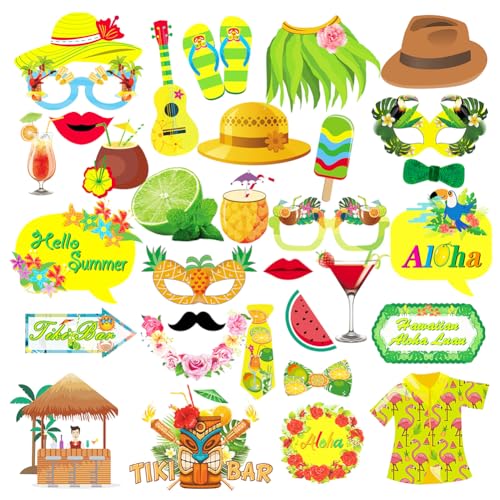 33 Stück Hawaii Foto Requisiten, Hawaii Foto Booth Requisiten Und Aloha Aufblasbarer Fotorahmen,Sommer DIY Fotobox Accessoires,Sommer Fotorahmen Selfie für Aloha Sommer Strand Party Deko von SZJFYMQ