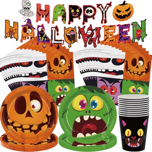 51 Stück Partygeschirr Halloween Set, Halloween Geschirr Wiederverwendbares Kürbis Zombies Pappteller Papier Servietten Girlande für Partyzubehör Dekoration, Set 10 Gäste 51 Stück Partygeschirr Halloween Set, Halloween Geschirr Wiederverwendbares Kürbis Zombies Pappteller Papier Servietten Girlande für Partyzubehör Dekoration, Set 10 Gäste von SZJFYMQ