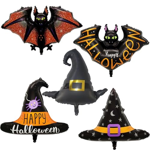 5er Halloween Spinne Ballon, Halloween Party Deko Set Happy Luftballons Fledermaus, Hexe Ghost Folienballon für Bar Wohnaccessoires, Grusel Kinder-Party von SZJFYMQ