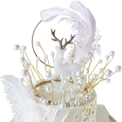 Tortendeko Rentier,Weihnachtstorte Deko Kuchen Topper Kristall Hirsch Krone Engelsflügel Kuchen Dekoration für DIY Fee Garten Weihnachten Micro Landschaft Ornament von SZJFYMQ