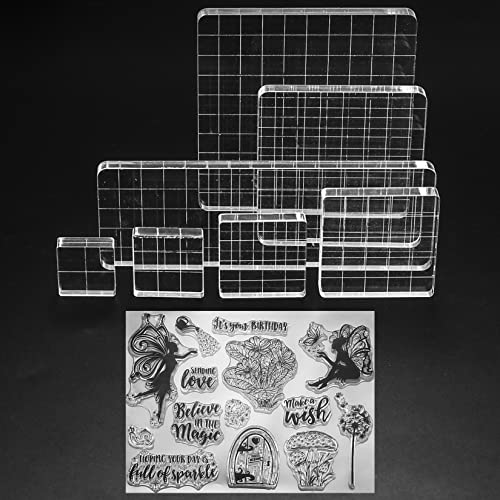 7 Stk Acryl Stempelblock Set, Transparent Acrylblock Stempel mit Gitterlinien, Acryl Stanzblöcke für Scrapbook Fotoalbum Hand Schnitzen Handwerk Scrapbooking, mit Silikonstempel von SZJYG
