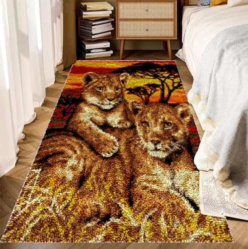 Knüpfteppich Zum Selber Knüpfen-Sets, Vorgedrucktes Muster Leinwand Teppich Stickerei Handwerk Für Erwachsene Handarbeiten Diy Teppich 61x87 cm Handarbeit Selbst Knüpfen Set, Groß Latch Hook Rug von SZKBEUO