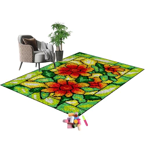 SZKBEUO 75 x110 cm Blumiger Acryl-Teppich zum Selber Knüpfen - DIY Teppichherstellungsset für Erwachsene von SZKBEUO