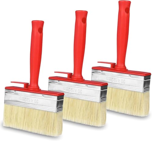 lasurpinsel,lasurpinsel Holz außen,flächenstreicher,Pinsel lasur Holz,3 Stück Flächenstreicher, 120mmx30mm Lasurpinsel, Wandpinsel, Holzöl Rot, für LöSemittelhaltige Lacke, Lasuren von SZKKQKJ