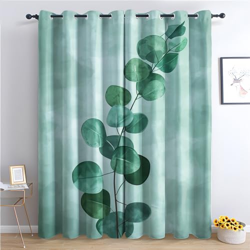 Eukalyptus Vorhänge, Verdunklungsvorhänge mit Muster Grüne Blätter Tropisch, Vorhang Blickdicht mit Ösen, Gardinen für Wohnzimmer Schlafzimmer Kinderzimmer Deko 2er Set - 160x132 (H X B) (Kl-&124) von SZLYZM