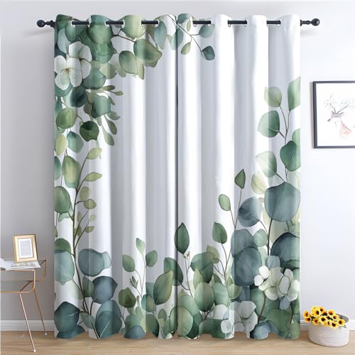 SZLYZM Grüne Blätter Vorhänge, Verdunklungsvorhänge mit Muster Pflanzen, Vorhang Blickdicht mit Ösen, Gardinen für Wohnzimmer Schlafzimmer Kinderzimmer Deko 2er Set - 260x140 (H X B) (Gi-&80) von SZLYZM