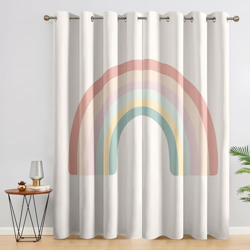 SZLYZM Regenbogen Vorhänge, Verdunklungsvorhänge mit Muster Kinder Mädchen, Vorhang Blickdicht mit Ösen, Gardinen für Wohnzimmer Schlafzimmer Deko 2er Set - 137x117 (H X B) K-&E35 von SZLYZM