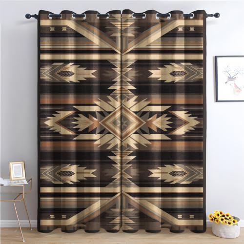 SZLYZM Vorhänge Boho Western Tribal, Verdunkelungsvorhang 2er Set - Vorhang Blickdicht Azteken Muster, Thermovorhang für Deko Wohnzimmer Schlafzimmer Kinderzimmer, Gardinen mit Ösen 220x140 cm (HxB) von SZLYZM