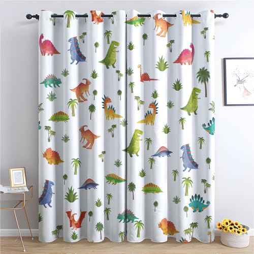 SZLYZM Vorhänge Dinosaurier, Verdunkelungsvorhang 2er Set - Vorhang Blickdicht Kinder Cartoon Muster, Thermovorhang für Deko Wohnzimmer Schlafzimmer, Gardinen mit Ösen 245x140 cm (HxB) von SZLYZM