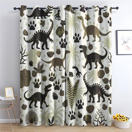 SZLYZM Vorhänge Dinosaurier Kinder, Verdunkelungsvorhang 2er Set - Vorhang Blickdicht Dinosaurier Muster, Thermovorhang für Deko Wohnzimmer Schlafzimmer, Gardinen mit Ösen 137x117 cm (HxB) von SZLYZM