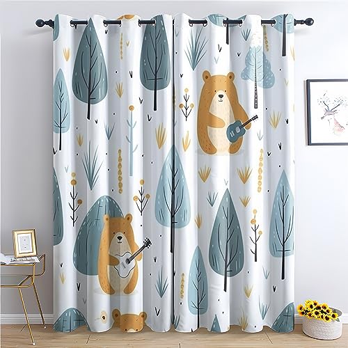 SZLYZM Vorhänge Kinder Jungen Mädchen, Verdunkelungsvorhang 2er Set - Vorhang Blickdicht Bär Muster, Thermovorhang für Deko Wohnzimmer Schlafzimmer Kinderzimmer, Gardinen mit Ösen 200x140 cm (HxB) von SZLYZM