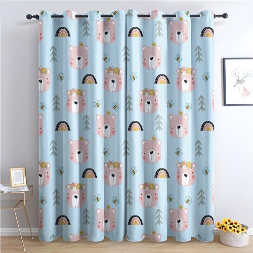 Vorhänge Cartoon Bär, Verdunkelungsvorhang 2er Set - Vorhang Blickdicht Kinder Mädchen Muster, Thermovorhang für Deko Wohnzimmer Schlafzimmer Kinderzimmer, Gardinen mit Ösen 137x117 cm (HxB) (GJ-&210) von SZLYZM