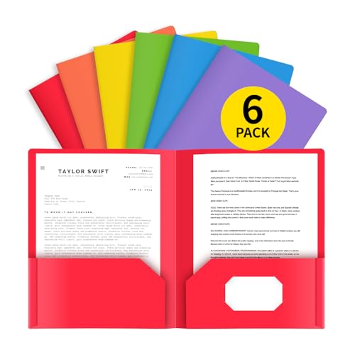 Kunststoff-Ordner mit Taschen (6 Stück, verschiedene Farben), strapazierfähig, 2 Fächer, mit Visitenkartenschlitz, für Schule, Büro oder Zuhause, zum Organisieren von Dokumenten von SZMMG