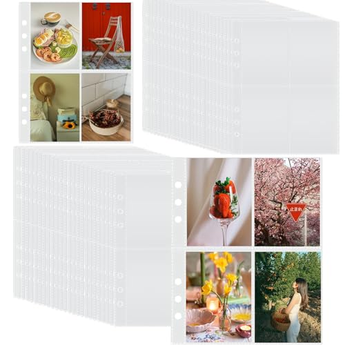 100 Stück Postkartenhüllen Transparent,800 Doppelseitig Fotohüllen,Fotohüllen A5 Ringbuch 6 Loch,4 Fach Geteilt,19,5×15,5cm zum Speichern Von Promi Karten, Fotos, Etc（A5） von SZQIUNUBI