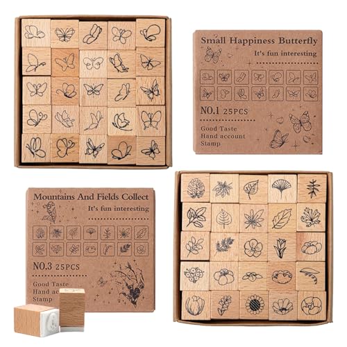 SZSMW 50 Stempelset - Holzstempel - Stempel Set - Perfekt FüR Fotoalben, Sammelalben, Briefe, TagebüCher, Karten, Etiketten Und Ist Ein Ausgezeichnetes Geschenk FüR Handwerksliebhaber von SZSMW