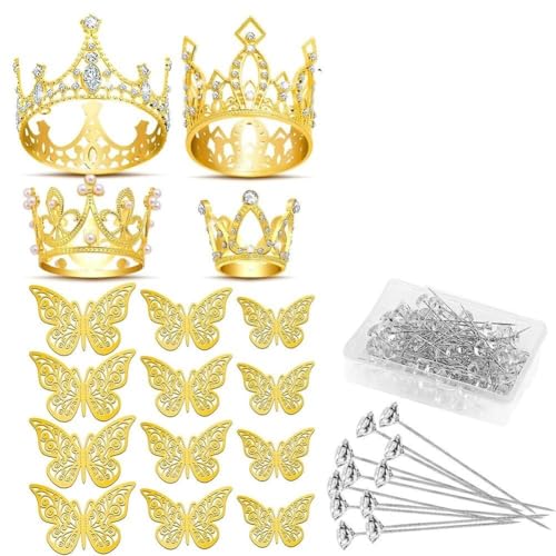 SZSXYBZ Goldkronen & Schmetterlingsdekorationen & Blumennadeln Set, 4 Kronen, 12 Schmetterlinge, 50 Nadeln, Gold, Hochzeit & Babyparty, Feierliche Anlässe SZSXYBZ Goldkronen & Schmetterlingsdekorationen & Blumennadeln Set, 4 Kronen, 12 Schmetterlinge, 50 Nadeln, Gold, Hochzeit & Babyparty, Feierliche Anlässe von SZSXYBZ
