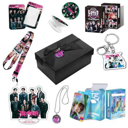 SZTVECFW SKZ Merchandise-Geschenkset, K-Pop-Merch, BangChan CHANGBIN Felix HAN HYUNJIN IN LeeKnow SEUNGMIN Fotokarten Schlüsselanhänger Acryl Stand-up (Schwarz-1)(Balck-2) von SZTVECFW