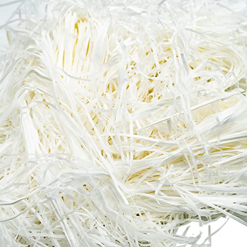 100g Raffia Hamper Shreds, Geschreddertes Seidenpapier Füllmaterial, Geschenkfüllung Papierschnitzel für DIY Party Hamper Füllung und Geschenkverpackung für Geschenkbox Dekorations (Weiß) von SZXMDKH