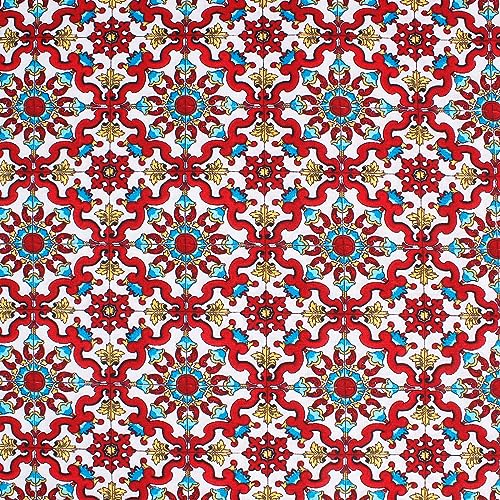 Baumwollstoff, Motiv: Majolika, Fliesen, Meterware, geschnitten, mittelschwer, für Tischdecken, Servietten, Kissen, Sofabezüge, Meterware (Menge x 280 cm), Rot) von SaRani