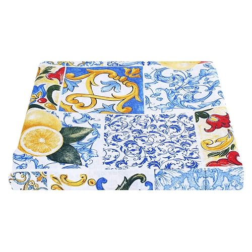 Loneta-Baumwollstoff mit Zitronenblumenmuster, bedruckter Stoff für Heimdekoration, Tischdecken, Kissen, Vorhänge, H 280 cm (Majolika-Patchwork, Meterware 100 x 280 cm) von SaRani