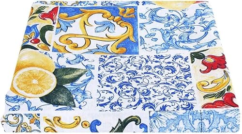 Loneta-Stoff mit Zitronenblumenmuster, bedruckter Stoff für Heimtextilien, Tischdecken, Kissen, Vorhänge, H 280 cm (Schnitt 260 x 280 cm, Patchwork Majolika) von SaRani