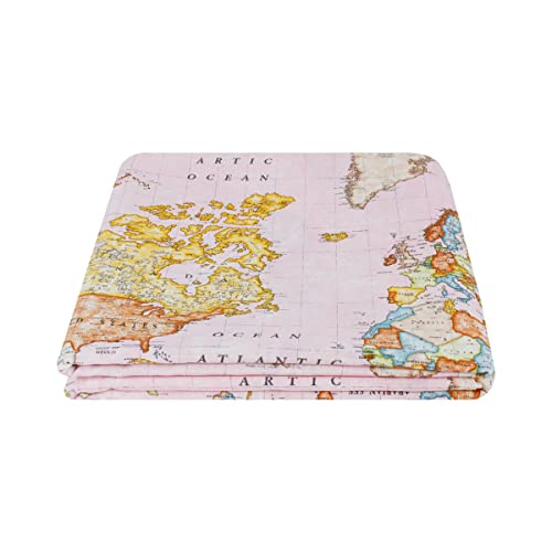 Stoff Loneta, Baumwolle, bedruckt, Heimdekoration, Tischdecken, Kissen, Polsterung, Vorhänge, Höhe 280 cm (rosa Weltkarte, Meterware (100 x 280 cm) von SaRani