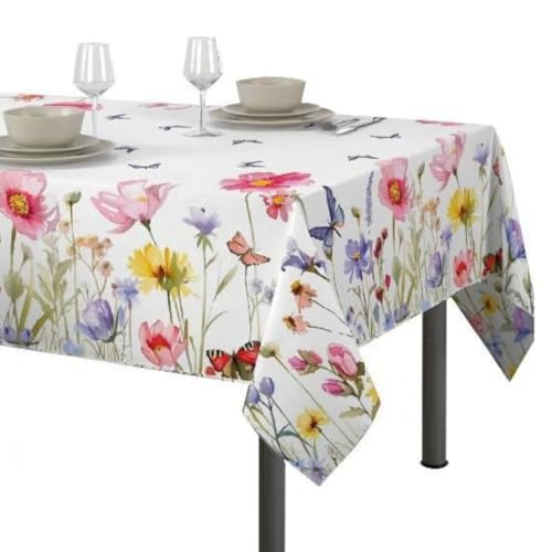 Tischdecke Tischdecke aus Baumwolle Digitaldruck mit Blumenmuster (Blumen und Schmetterlinge, 12 Plätze) von SaRani