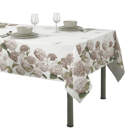 Tischdecke Tischdecke aus Baumwolle Digitaldruck mit Blumenmuster (Hortensie Beige, 12 Plätze) von SaRani
