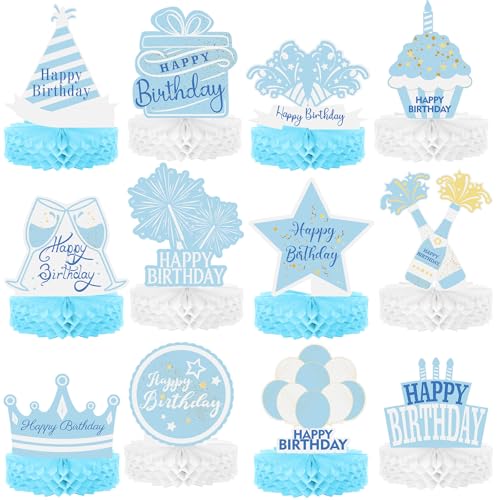 Sabary 12 Stück blaue Happy Birthday-Dekoration, goldene Waben-Mittelstücke, Partyzubehör, Ballonkrone, Papier-Mittelstück, Tischdekoration, königliche Tischdekoration für Männer, Frauen, Kinder Sabary 12 Stück blaue Happy Birthday-Dekoration, goldene Waben-Mittelstücke, Partyzubehör, Ballonkrone, Papier-Mittelstück, Tischdekoration, königliche Tischdekoration für Männer, Frauen, Kinder von Sabary