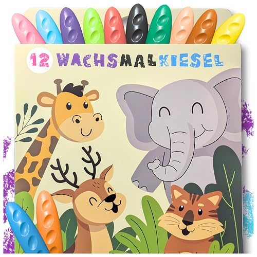 Sabbatbox Kiesel Wachsmalstifte für Kinder, 12 Farben, bruchsicher, ungiftig, waschbar & kinderleicht zu halten, Malstifte für Kinder, 12er Set Sabbatbox Kiesel Wachsmalstifte für Kinder, 12 Farben, bruchsicher, ungiftig, waschbar & kinderleicht zu halten, Malstifte für Kinder, 12er Set von Sabbatbox