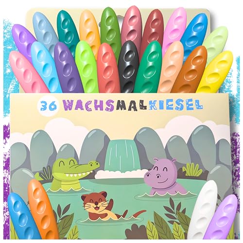 Sabbatbox Kiesel Wachsmalstifte für Kinder, 36 Farben, bruchsicher, ungiftig, waschbar & kinderleicht zu halten, Malstifte für Kinder, 36er Set Sabbatbox Kiesel Wachsmalstifte für Kinder, 36 Farben, bruchsicher, ungiftig, waschbar & kinderleicht zu halten, Malstifte für Kinder, 36er Set von Sabbatbox
