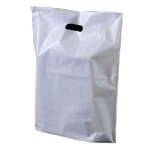 Starke Tragetaschen, 38,1 x 45,7 x 7,6 cm, Premium-Qualität, weißer Kunststoff, strapazierfähig, Patch-Griff, Plastiktüten für Mode, Party, Boutique, Einkaufen, Sabco (200) von Sabco